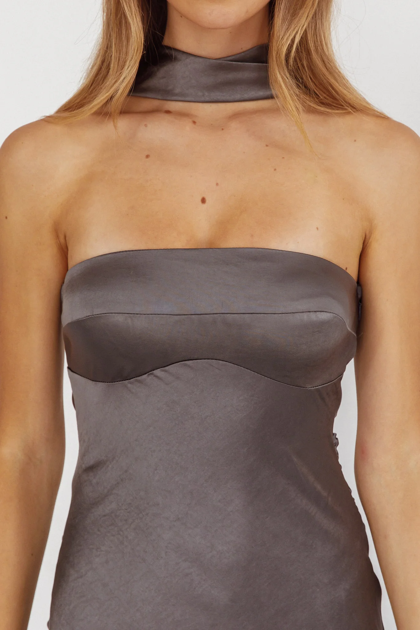 Damsel Reverse Halter Maxi Dress Satin Charcoal - Image 4
