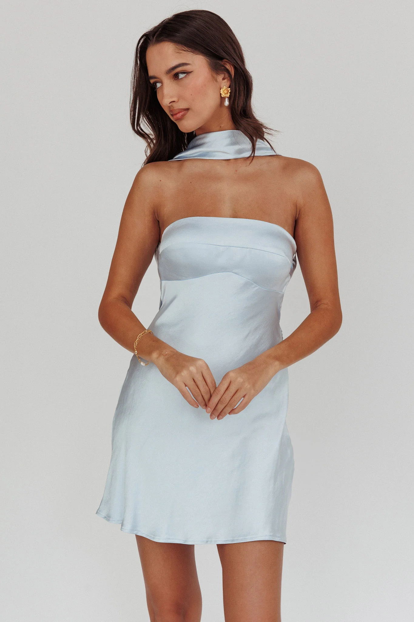 Damsel Reverse Halter Mini Dress Blue - Image 5