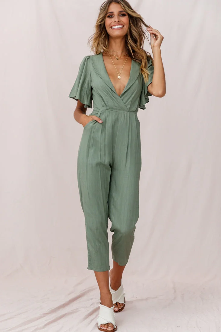 Dana Straight Leg Collared Neck Jumpsuit Olive - Image 6
