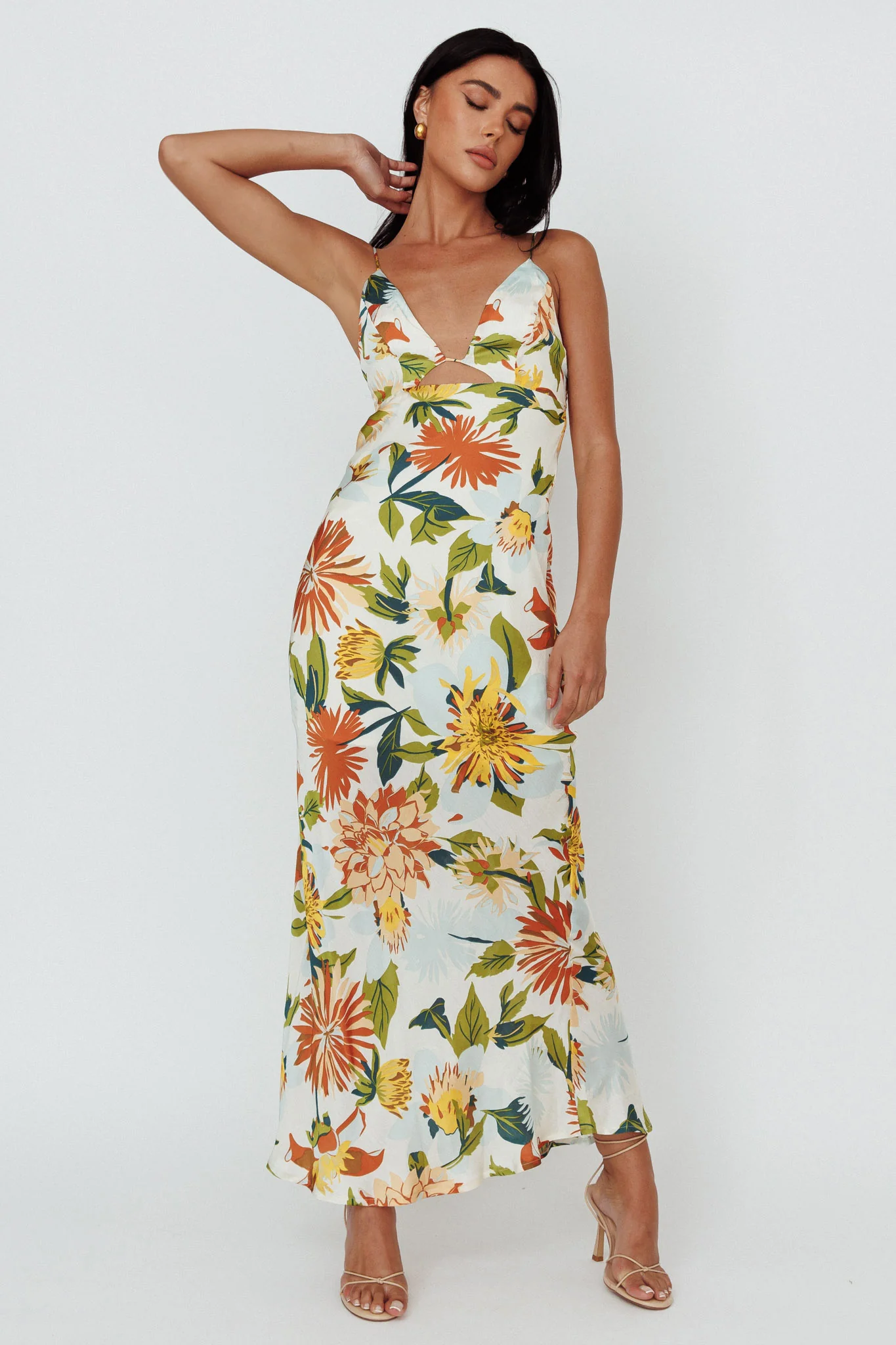 Dance Again Cut-Out Back Maxi Dress Floral Green - Image 3