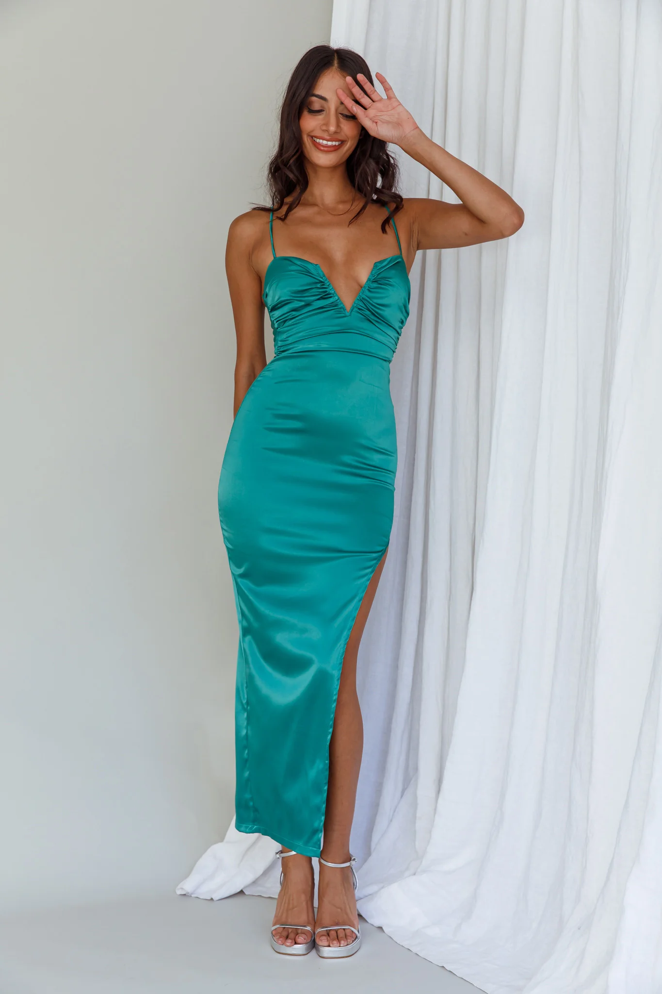 Dancing In September Thigh Split Dress Green - Image 3