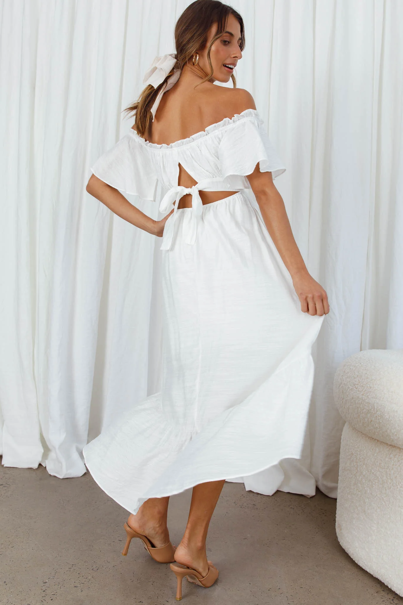 Dandelion Off-Shoulder Tied Back Midi Dress White - Image 2