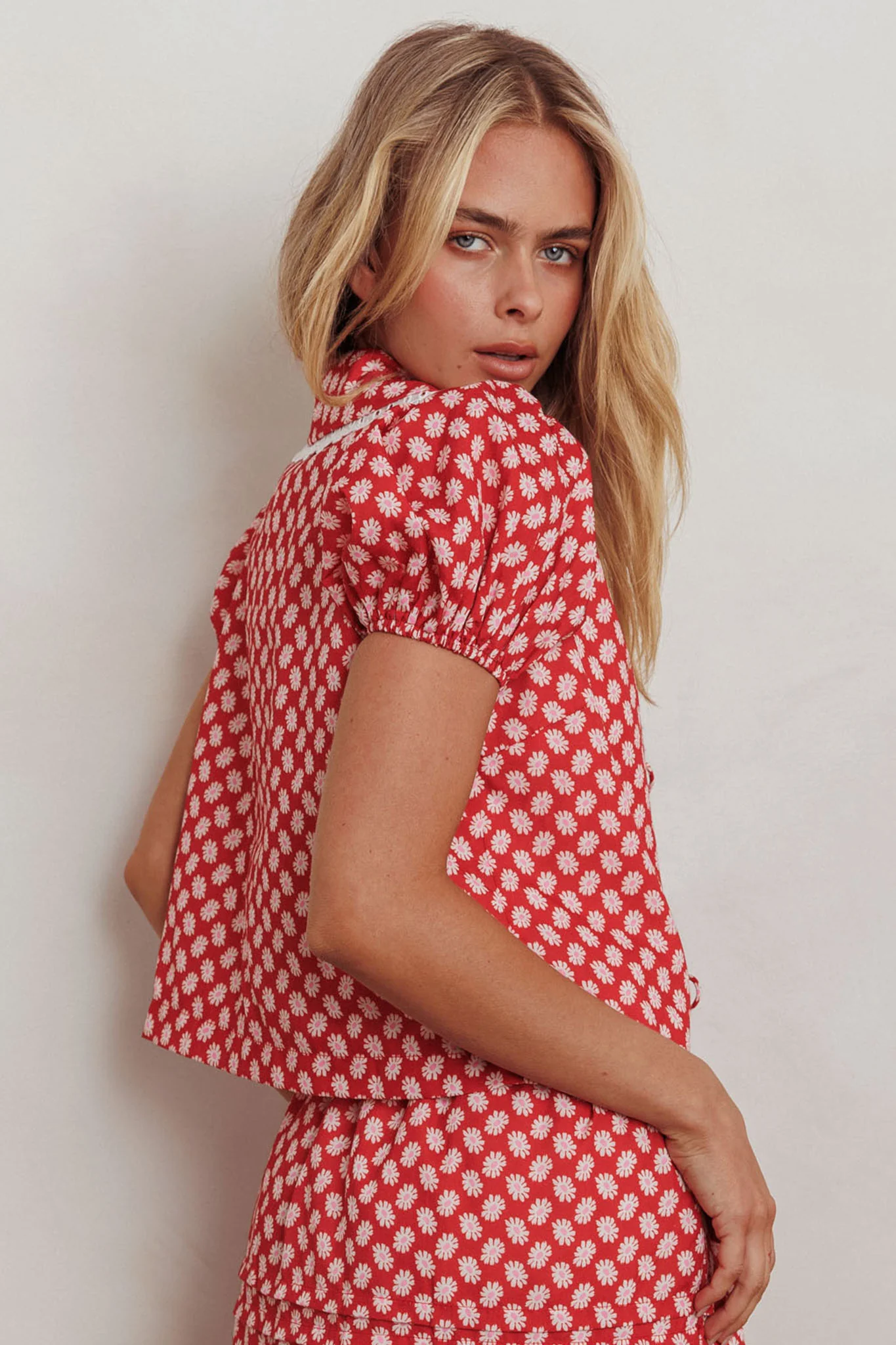 Danessa Tie Front Top Floral Red - Image 2