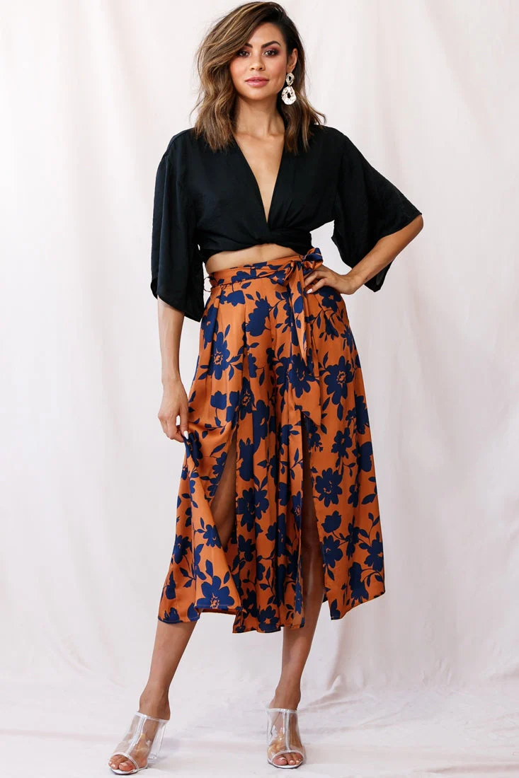 Danika Front Split Midi Culotte Pants Copper/Navy - Image 2