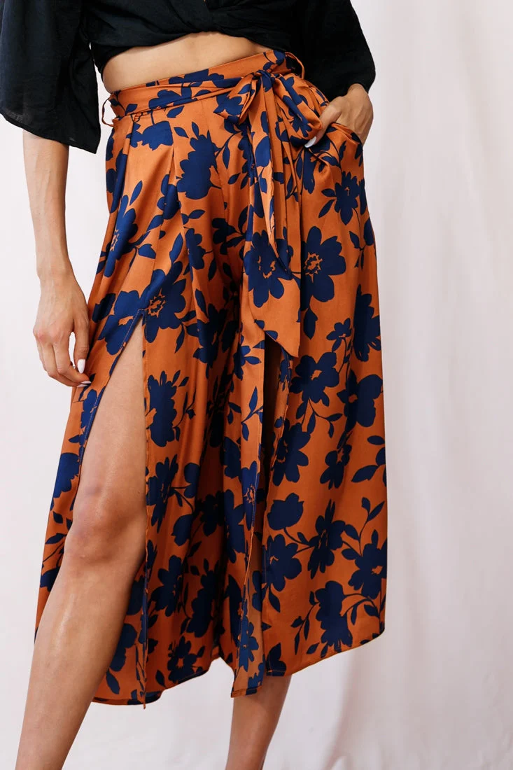 Danika Front Split Midi Culotte Pants Copper/Navy - Image 4