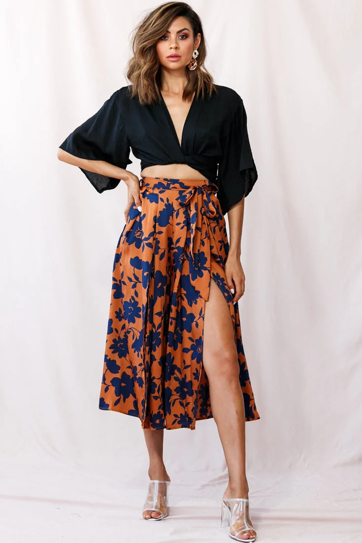 Danika Front Split Midi Culotte Pants Copper/Navy - Image 5