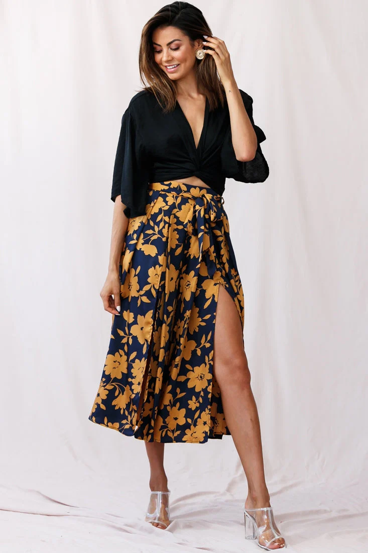 Danika Front Split Midi Culotte Pants Navy/Mustard - Image 7