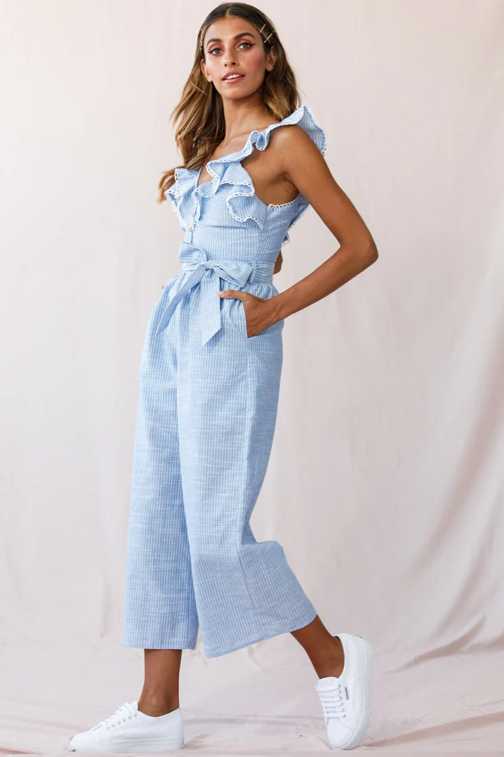 Danube Belted Waist Pinstripe Jumpsuit Blue - Image 2