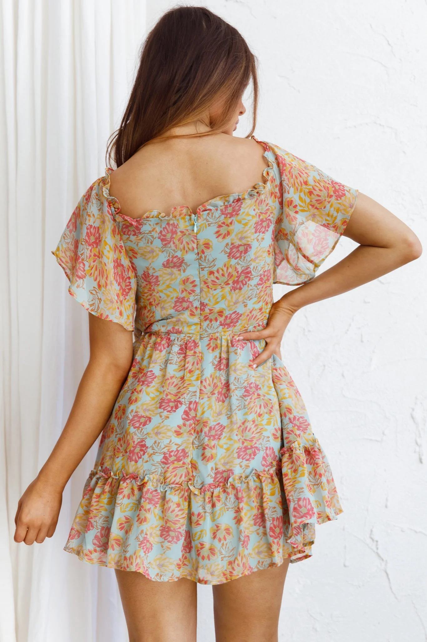 Daphne Shirred Bust Mini Dress Floral Mint - Image 4