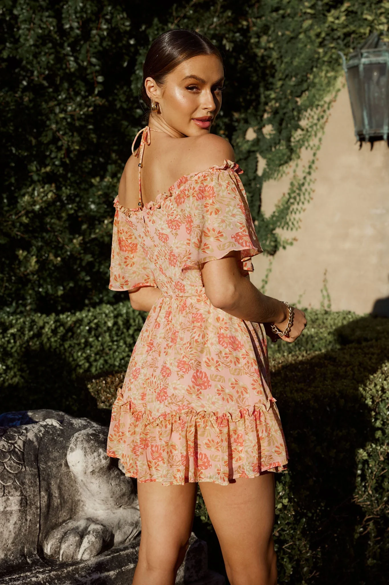 Daphne Shirred Bust Mini Dress Floral Pink - Image 2