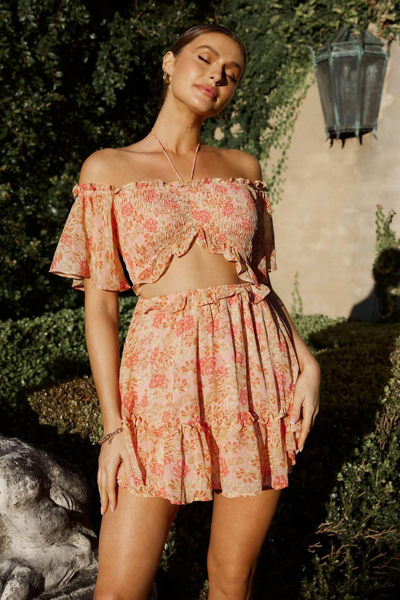 Daphne Shirred Bust Mini Dress Floral Pink - Image 3