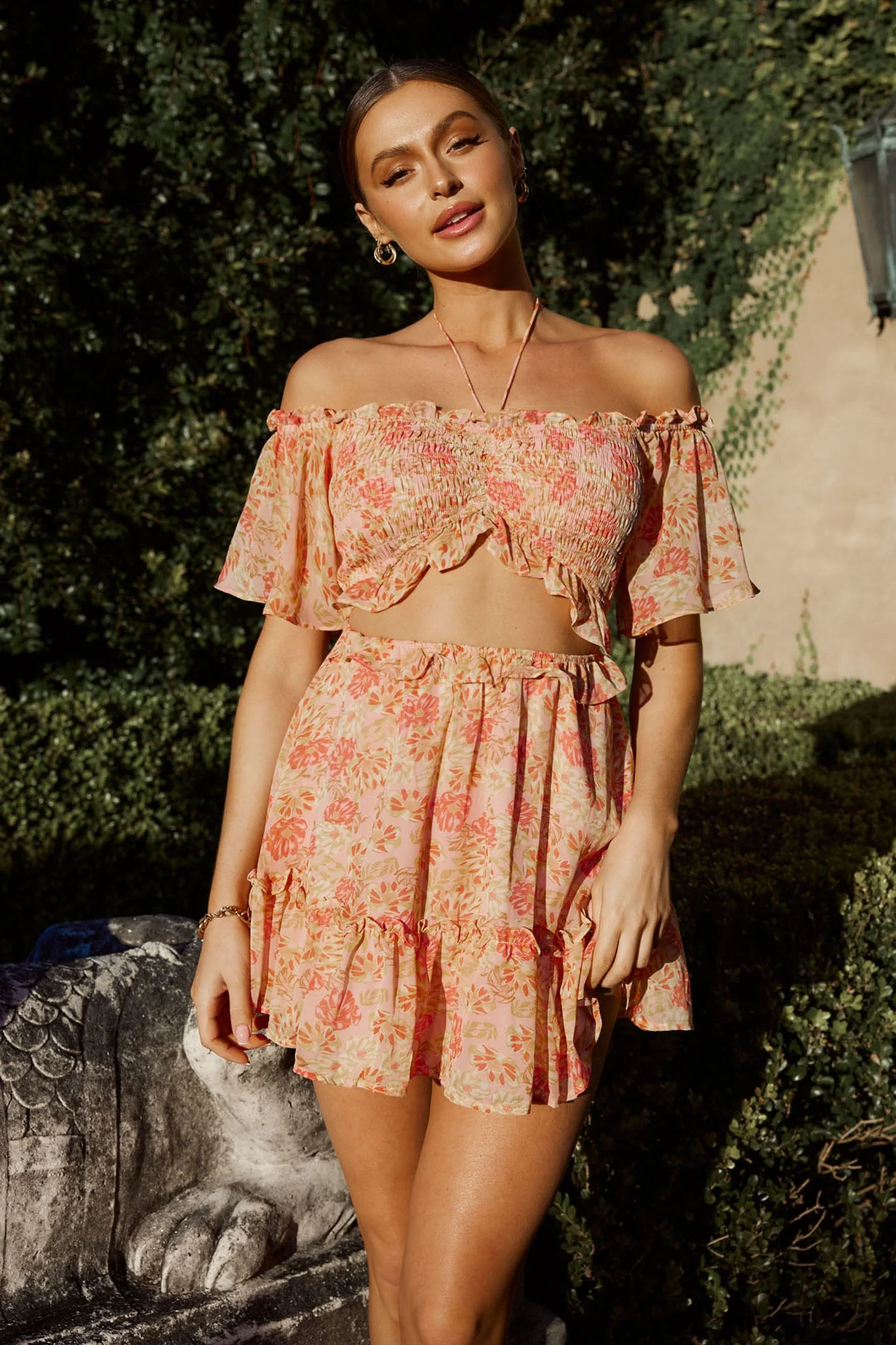 Daphne Shirred Bust Mini Dress Floral Pink - Image 4