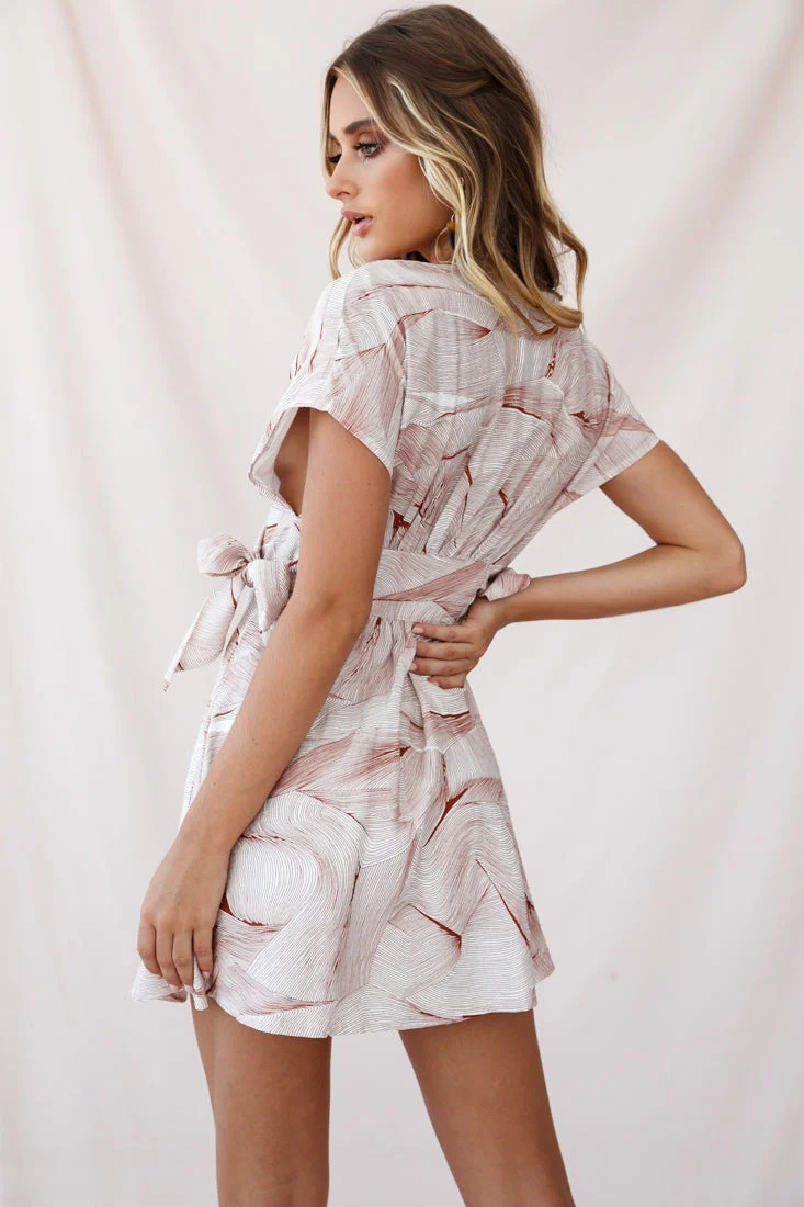 Dara Wooden Button Placket Dress Geometric Print Rose - Image 3