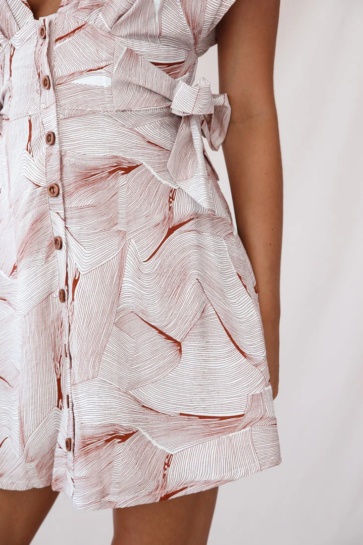 Dara Wooden Button Placket Dress Geometric Print Rose - Image 4