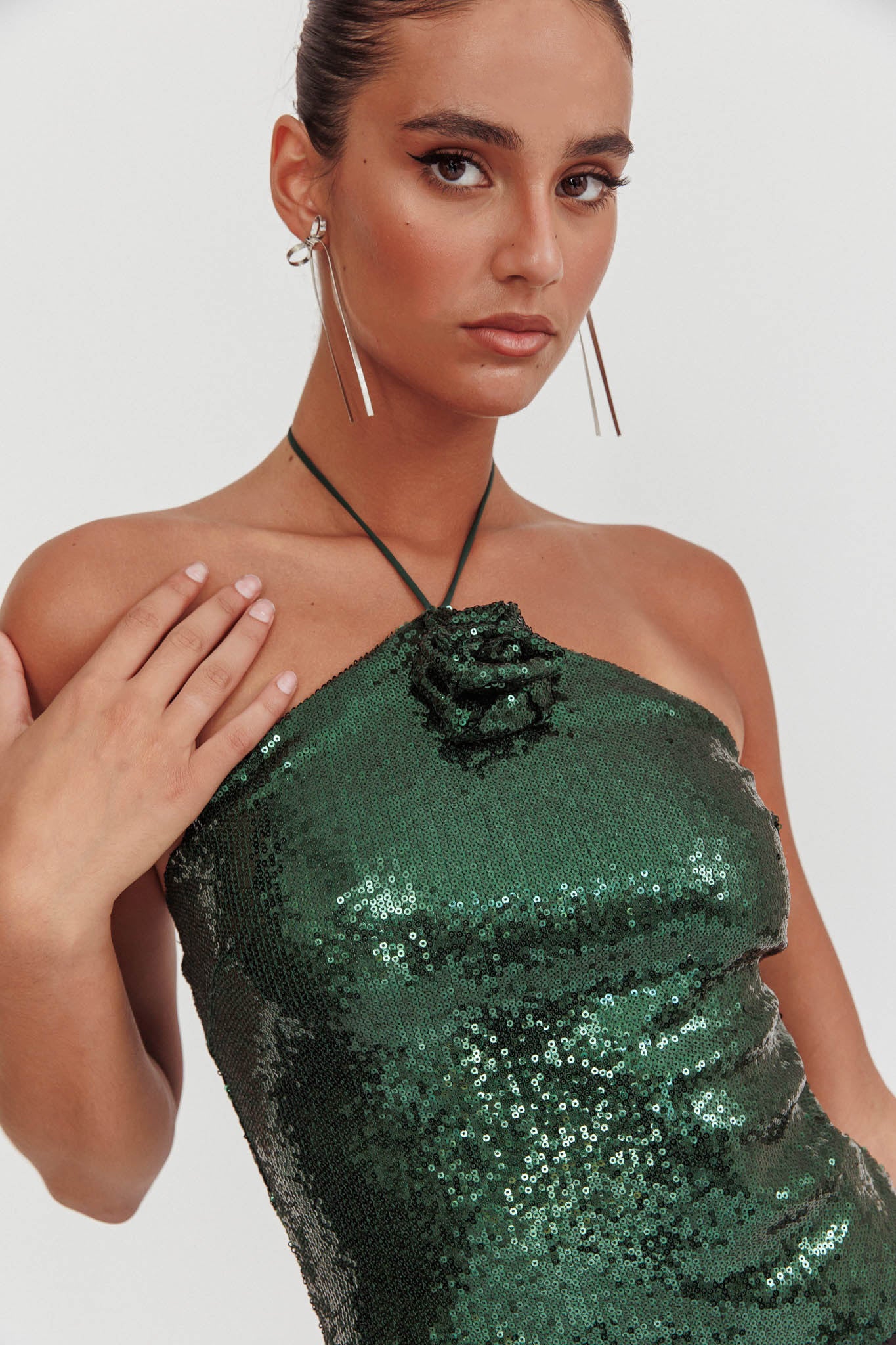 Darcy Sequin Halter Top Hunter Green - Image 2