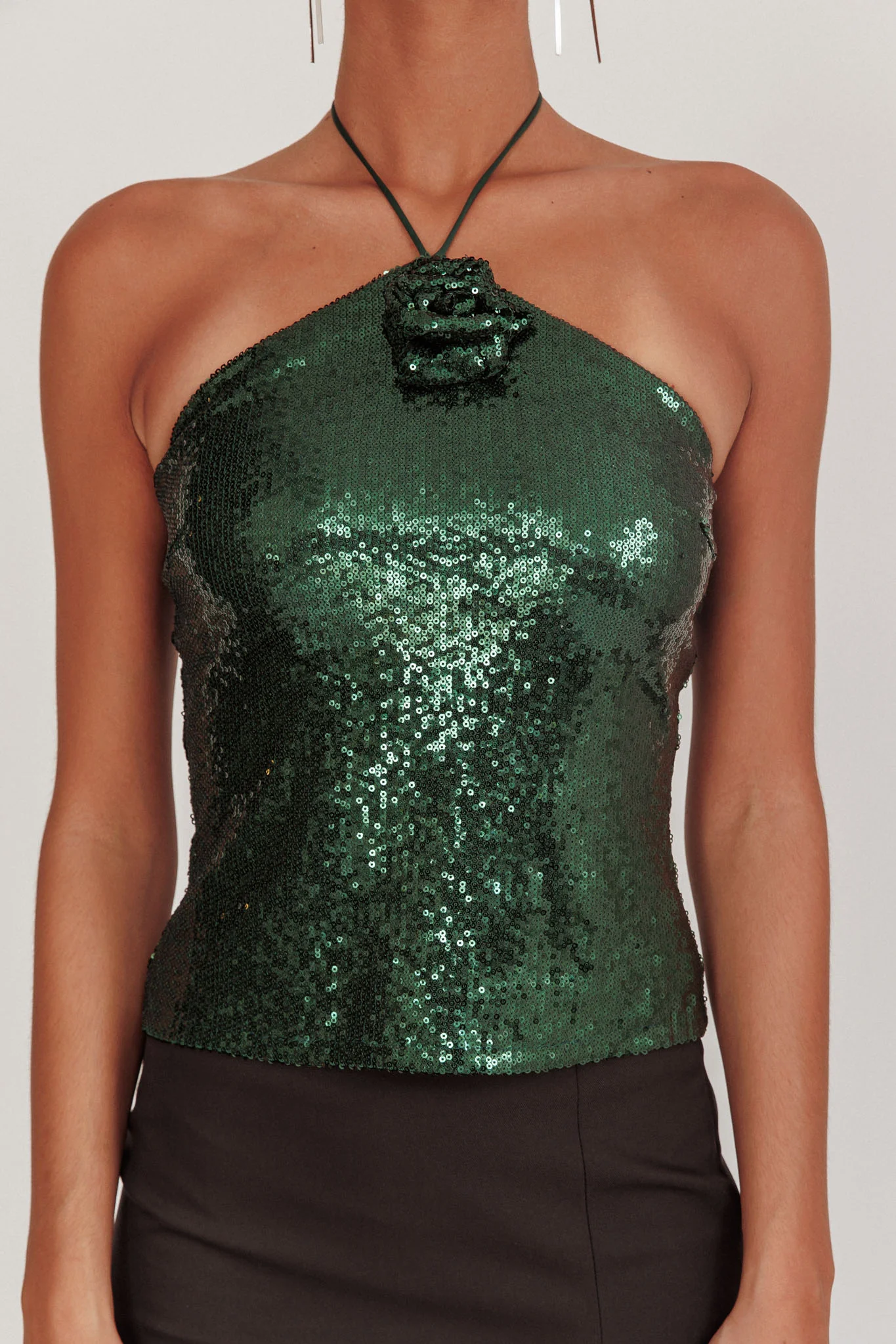 Darcy Sequin Halter Top Hunter Green - Image 5