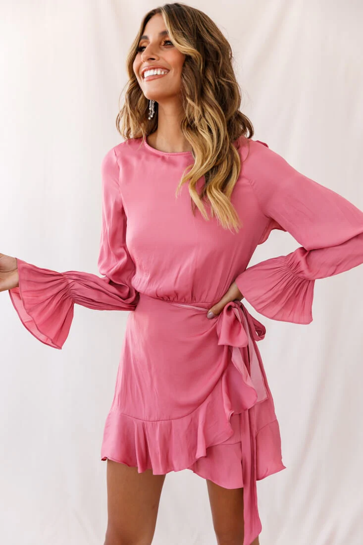 Darla Long Sleeve Satin Dress Rose - Image 2