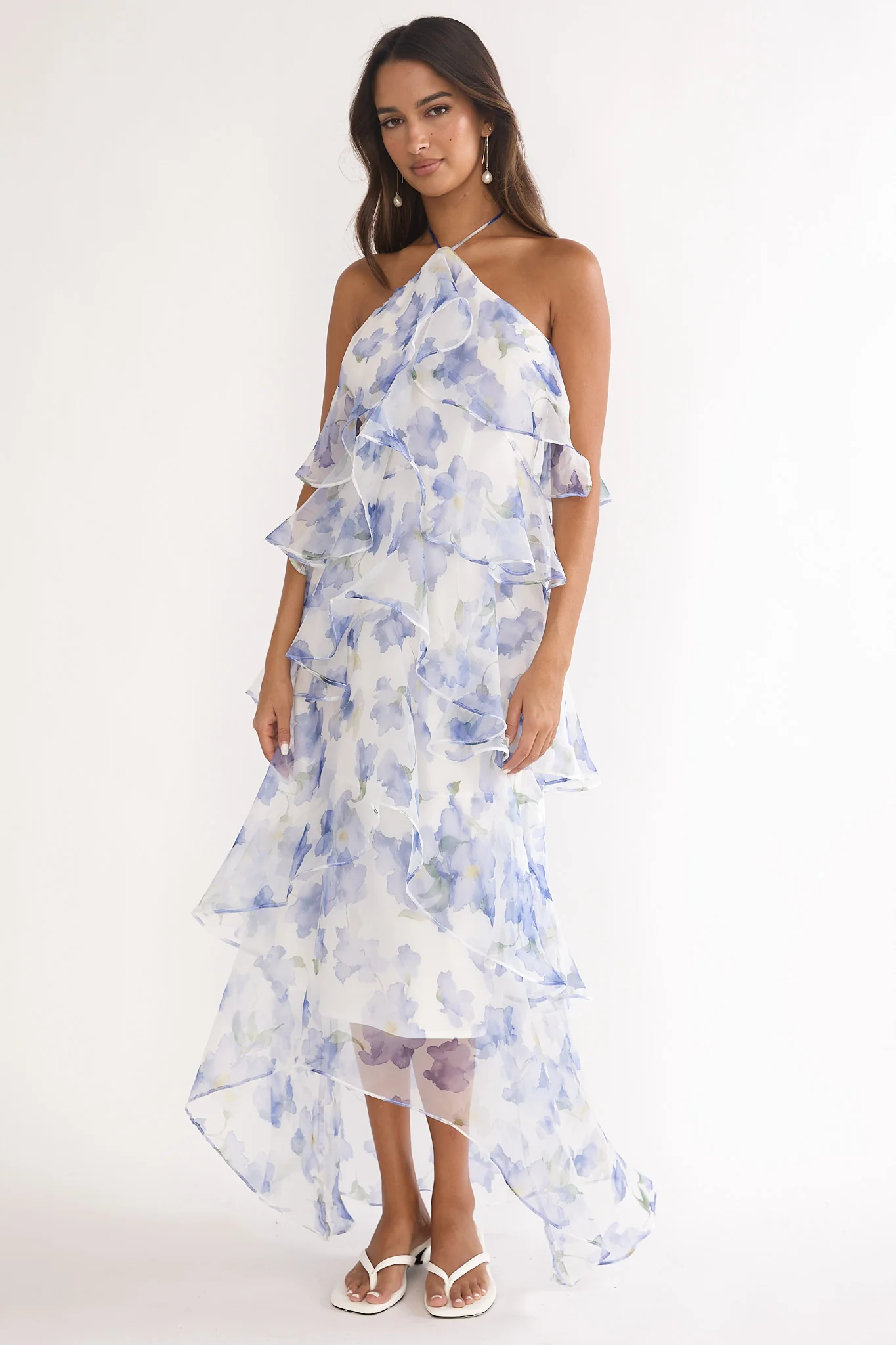 Darylyn Tiered Ruffle Maxi Dress Floral Blue - Image 5