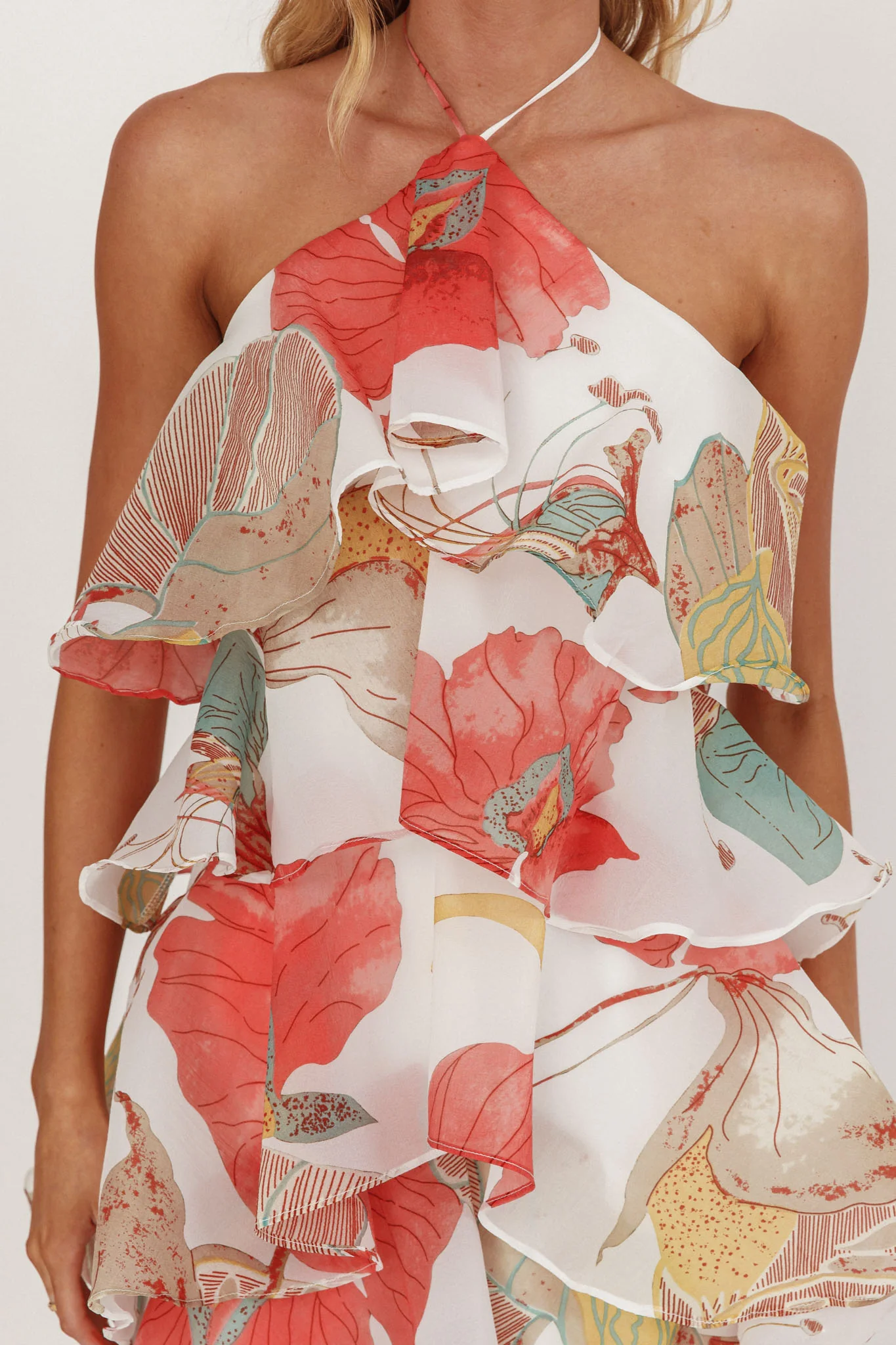 Darylyn Tiered Ruffle Maxi Dress Floral Red - Image 3