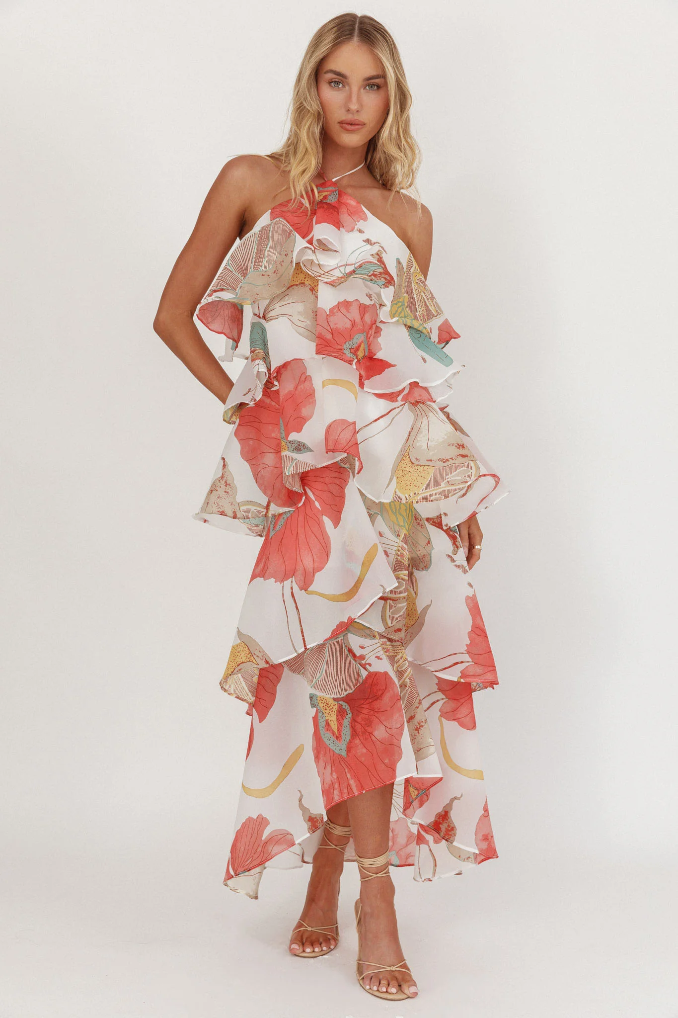 Darylyn Tiered Ruffle Maxi Dress Floral Red - Image 4