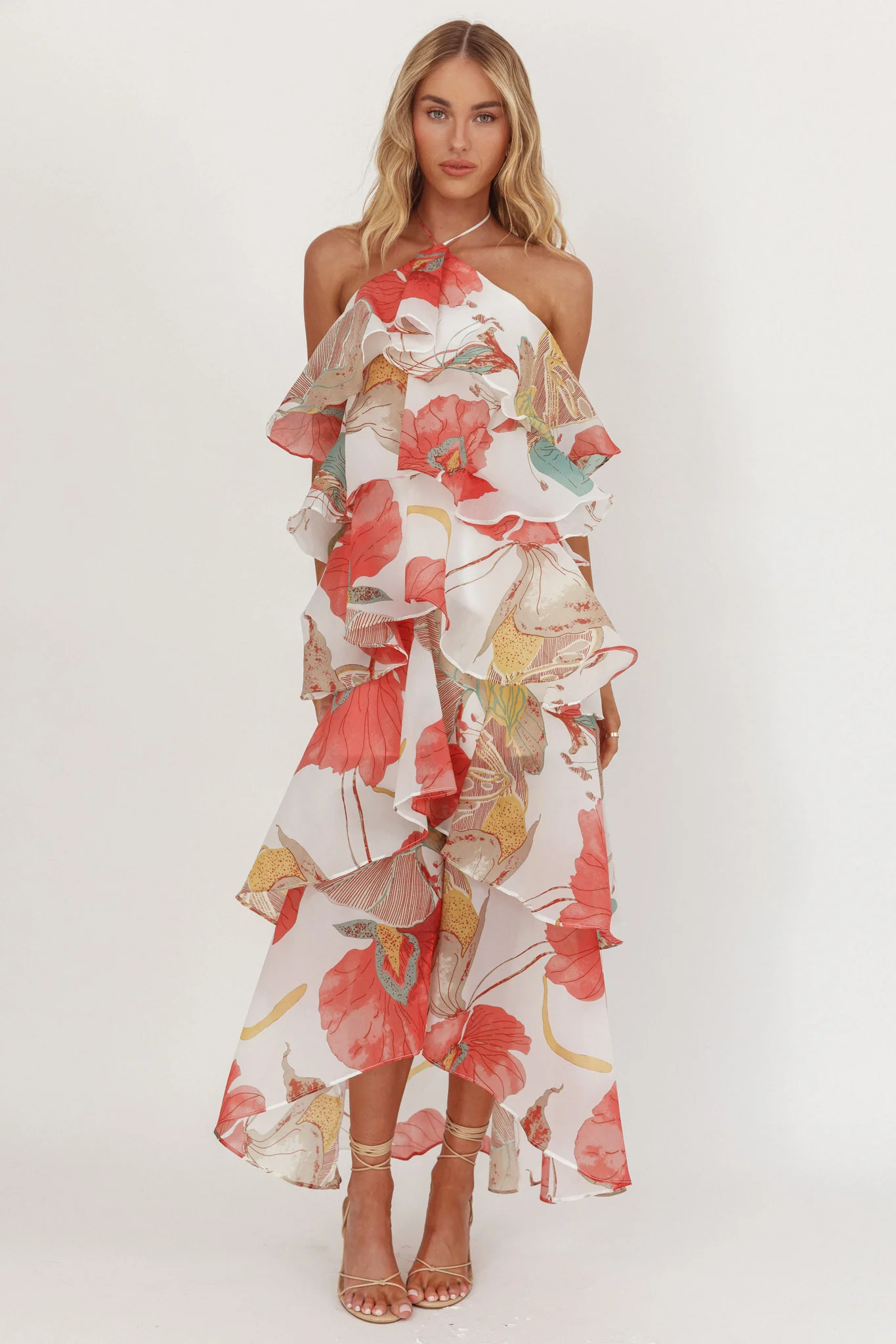 Darylyn Tiered Ruffle Maxi Dress Floral Red - Image 5