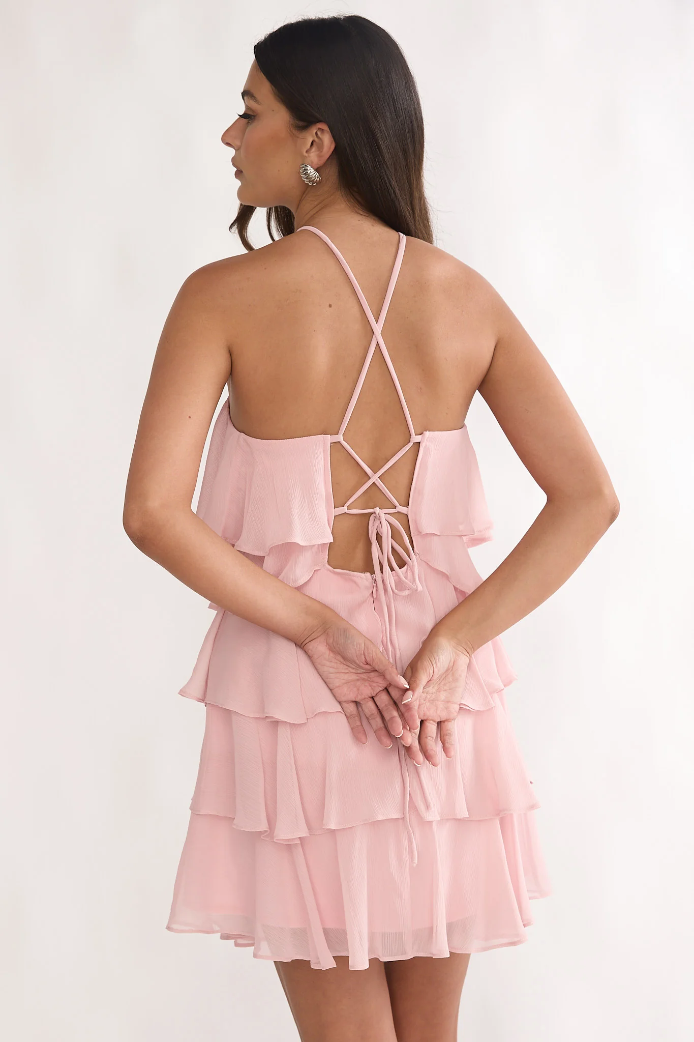 Darylyn Tiered Ruffle Mini Dress Pink - Image 3