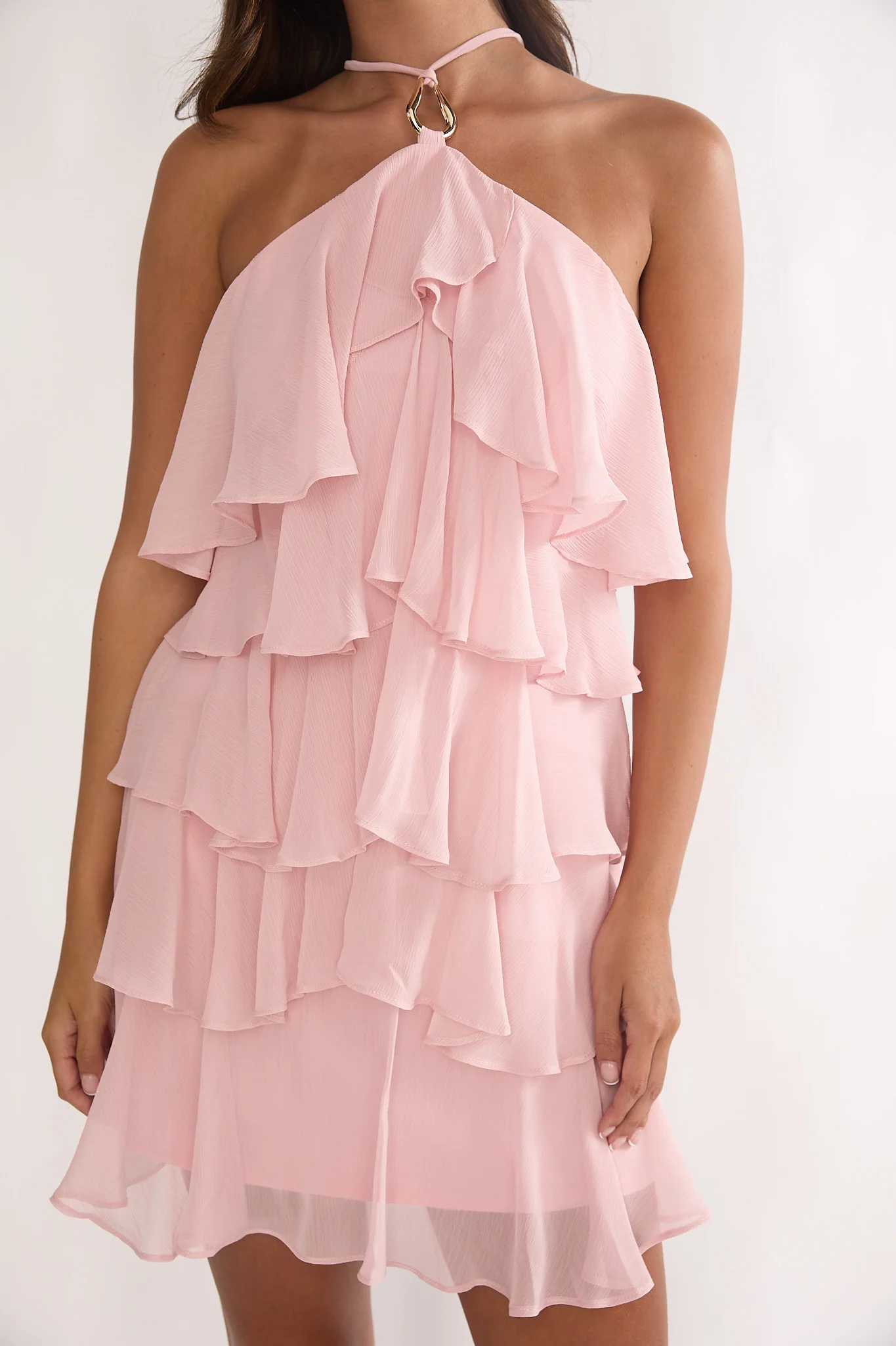 Darylyn Tiered Ruffle Mini Dress Pink - Image 4
