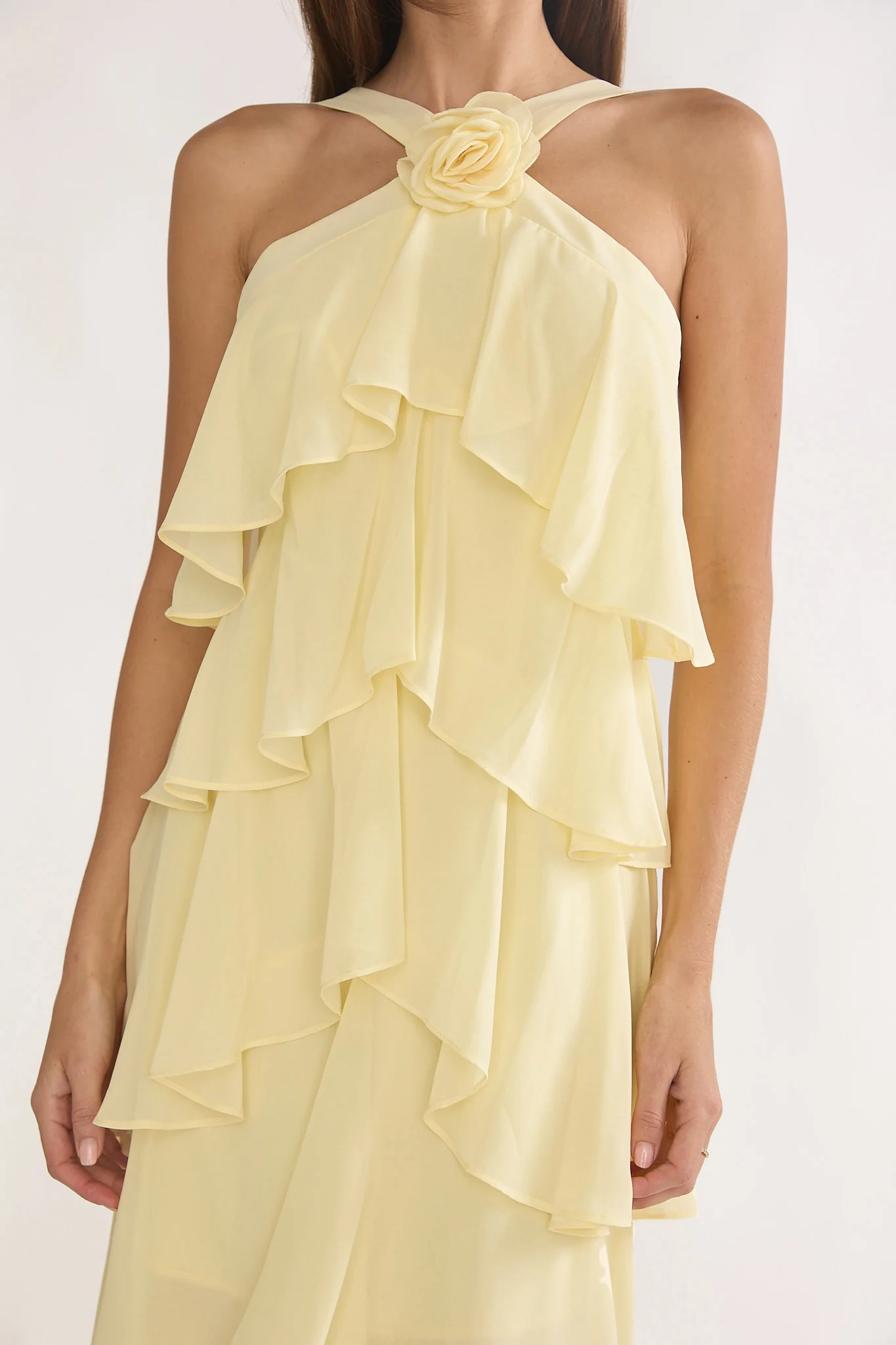 Darylyn Tiered Ruffle Rosette Maxi Dress Yellow - Image 3