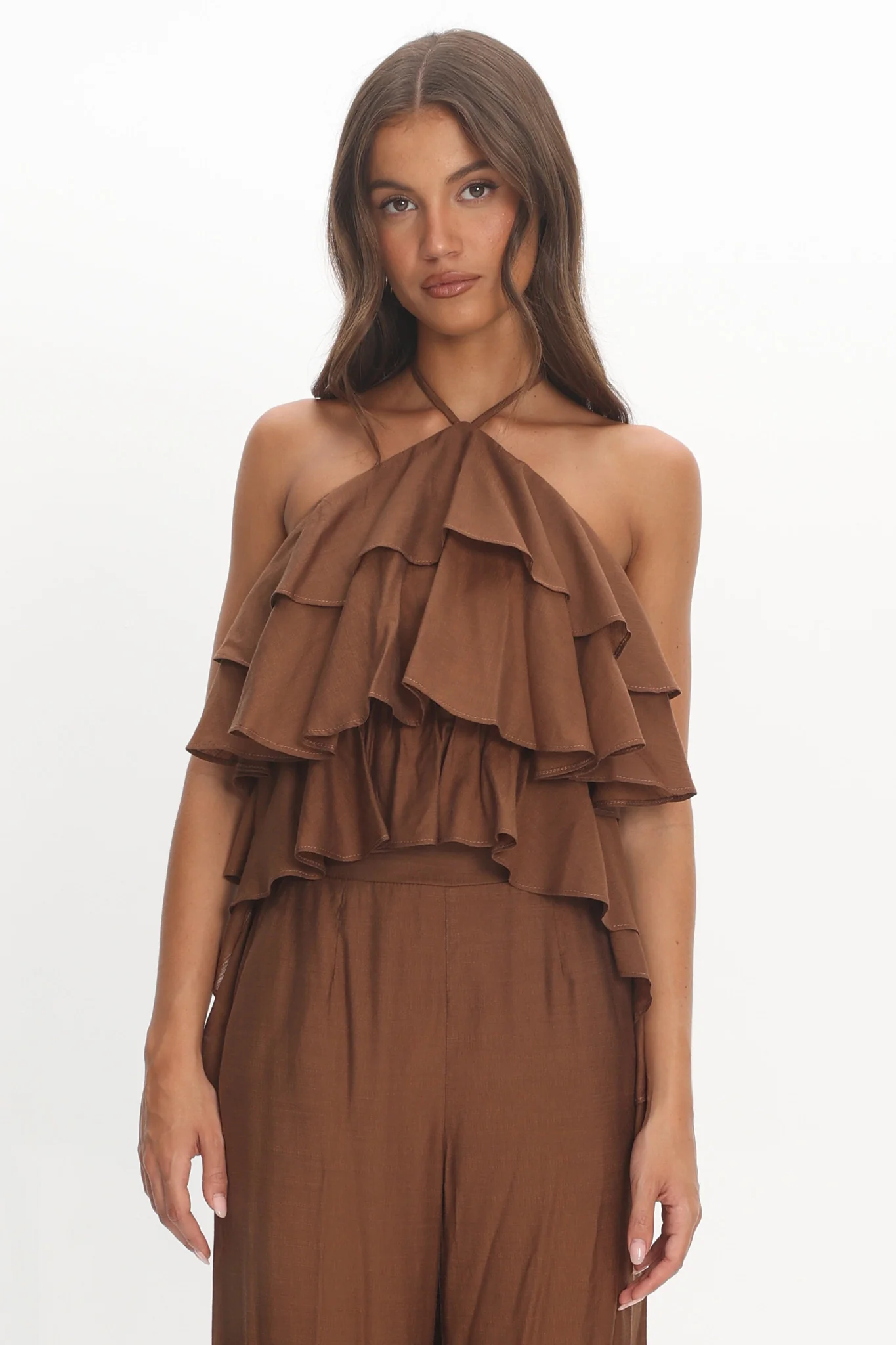 Darylyn Tiered Ruffle Top Chocolate