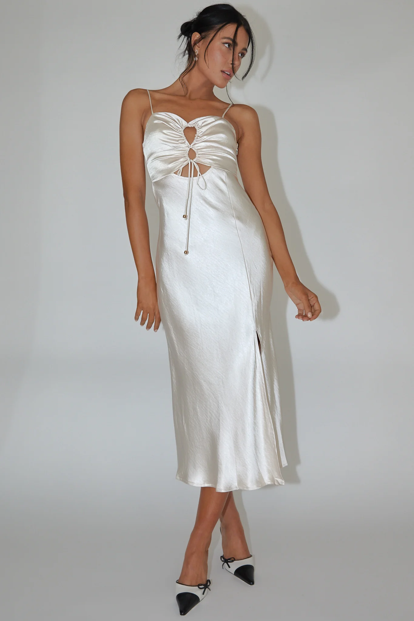 Date Night Drawstring Bust Midi Dress Champagne - Image 3