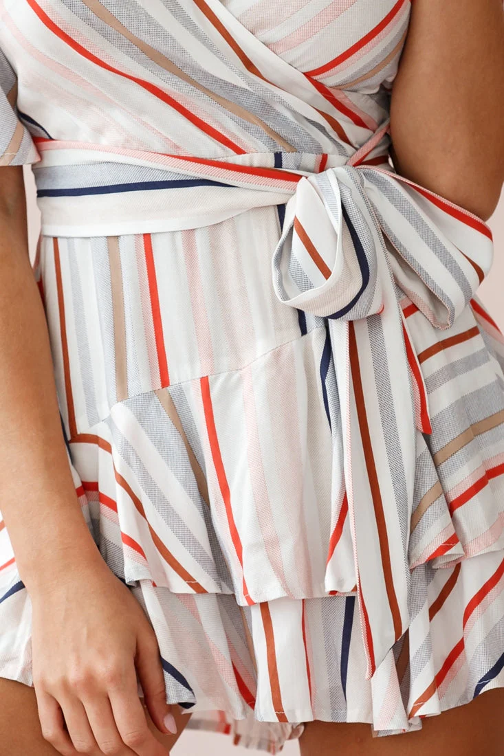 Davina Angel Sleeve Cut-Out Back Romper Multi Stripe Print - Image 4
