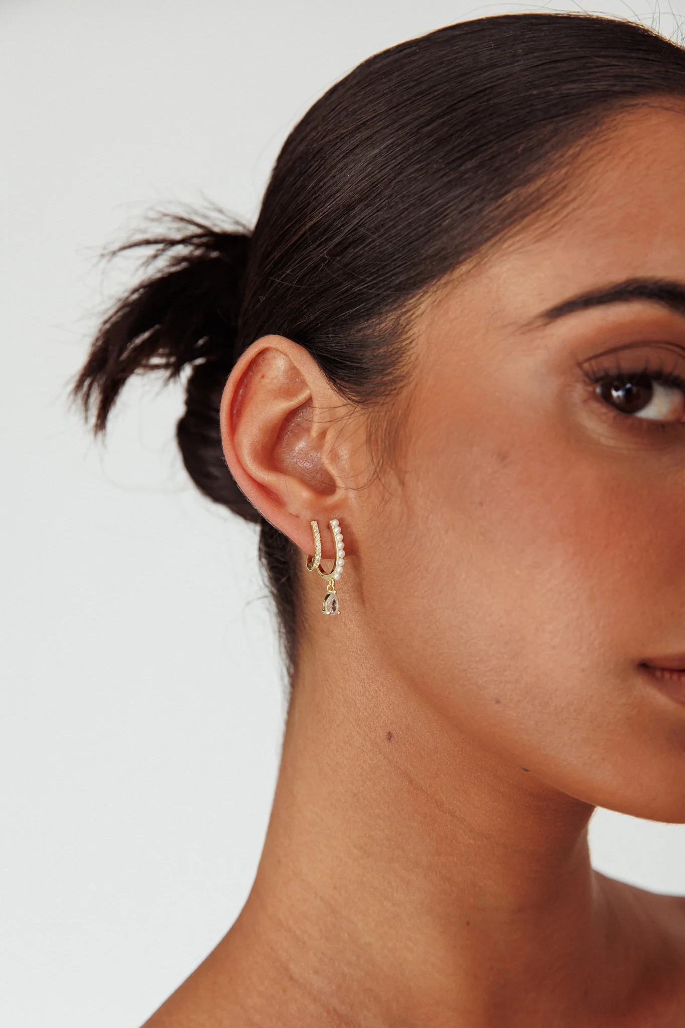 Dawn Double Pierce Illusion Earrings Gold - Image 6