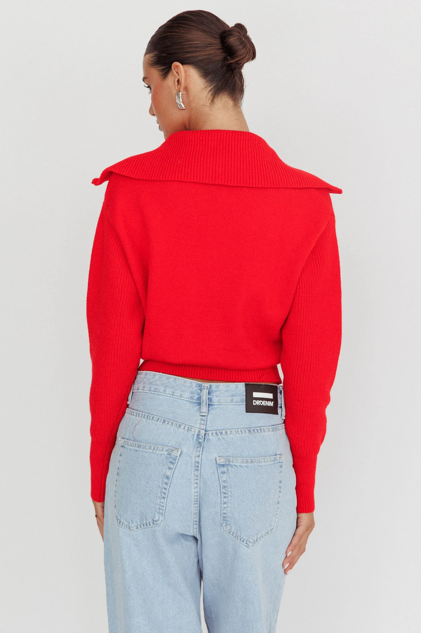 Dawneta Half Zipper Knit Pullover Red - Image 3