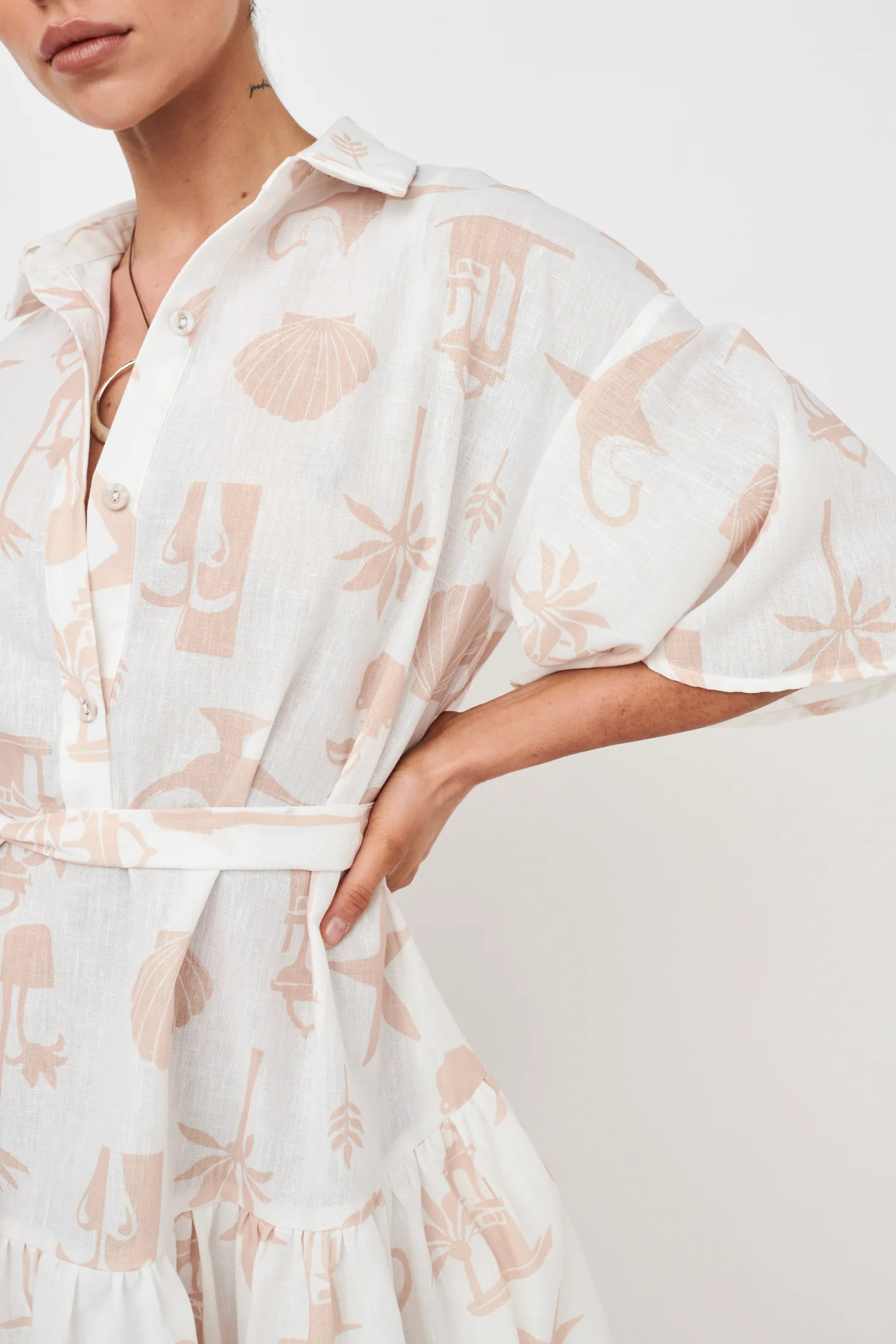 Day Trip Waist Tie Collared Dress Beige - Image 4