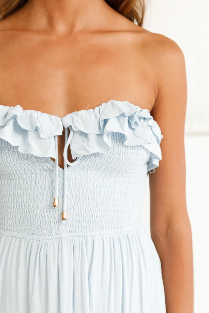Daydream Shirred Bust Frill Trim Maxi Dress Ice Blue - Image 4