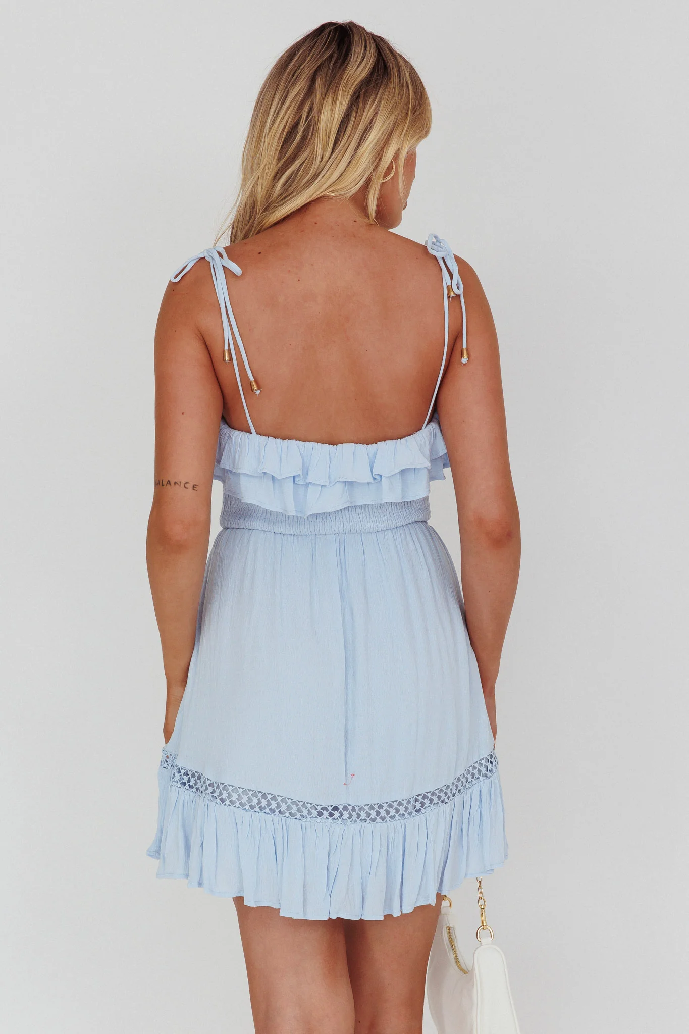 Daydream Shirred Bust Frill Trim Mini Dress Ice Blue - Image 2