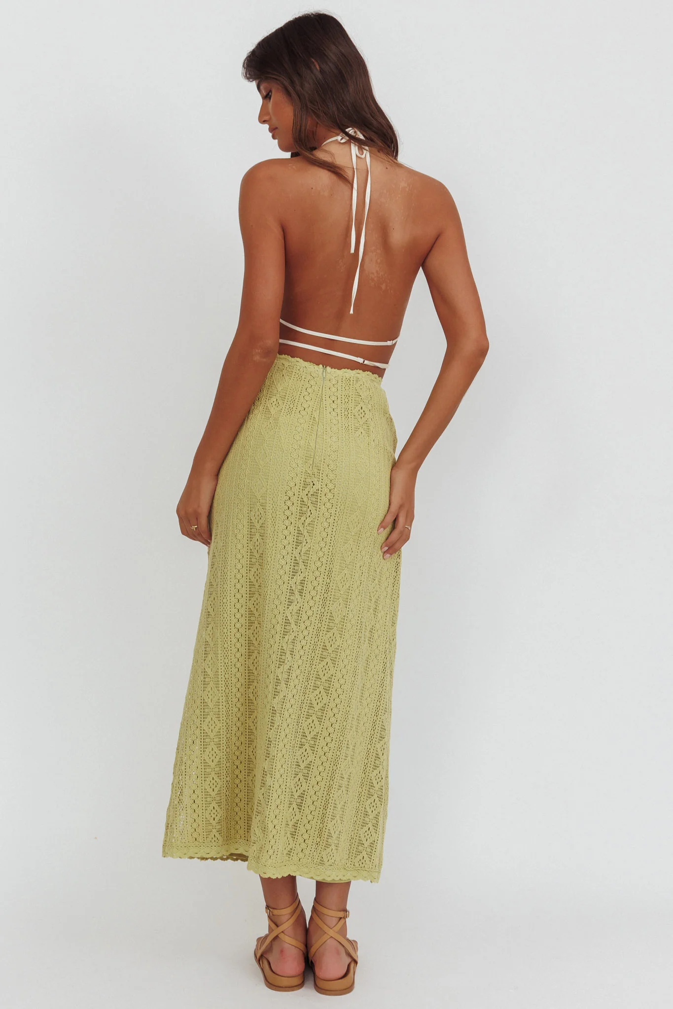 Days Away Crochet Lace Maxi Skirt Moss - Image 3