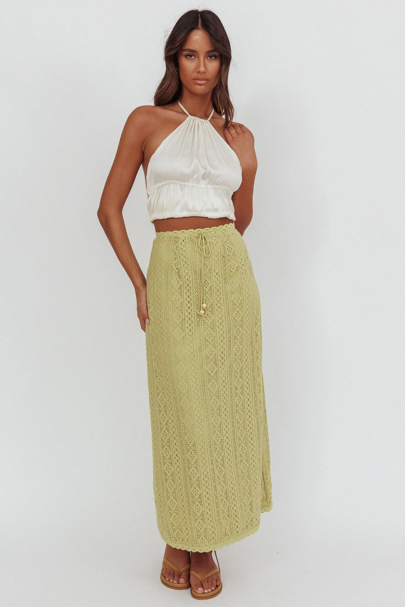 Days Away Crochet Lace Maxi Skirt Moss - Image 4