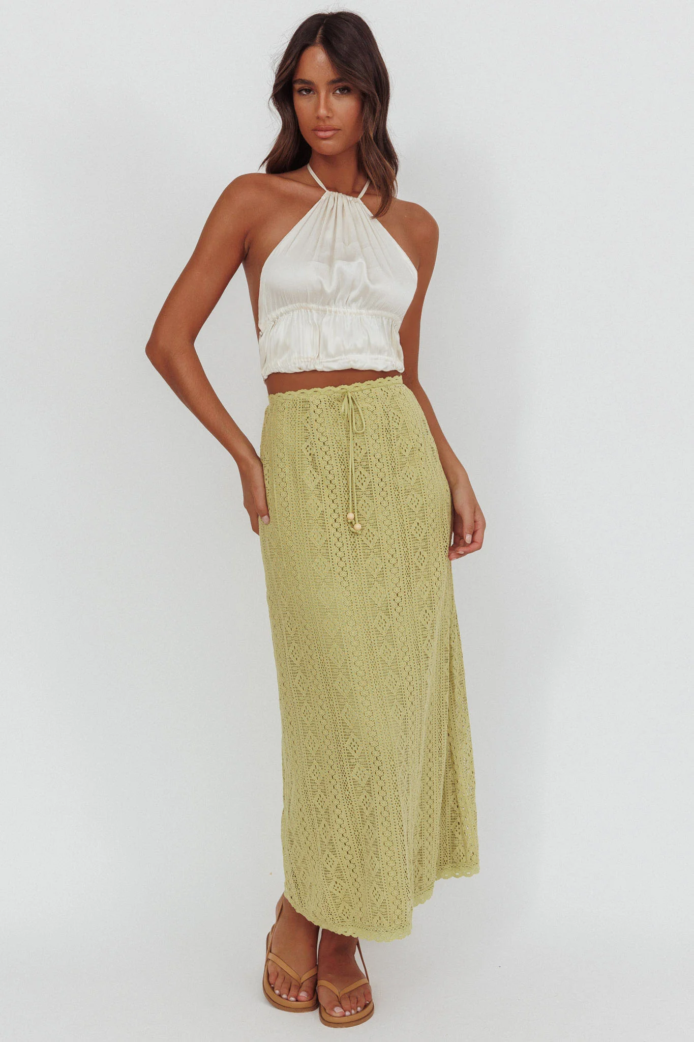 Days Away Crochet Lace Maxi Skirt Moss - Image 5