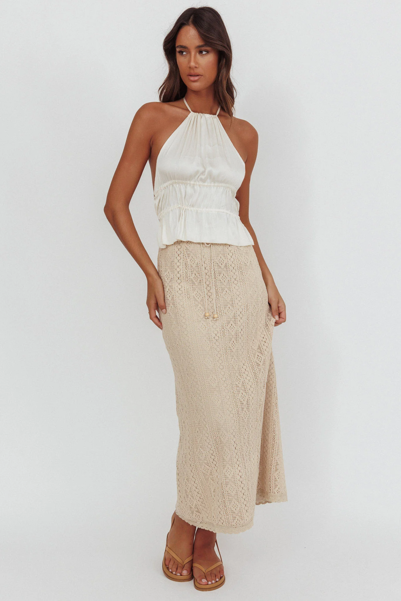 Days Away Crochet Lace Maxi Skirt Sand - Image 2