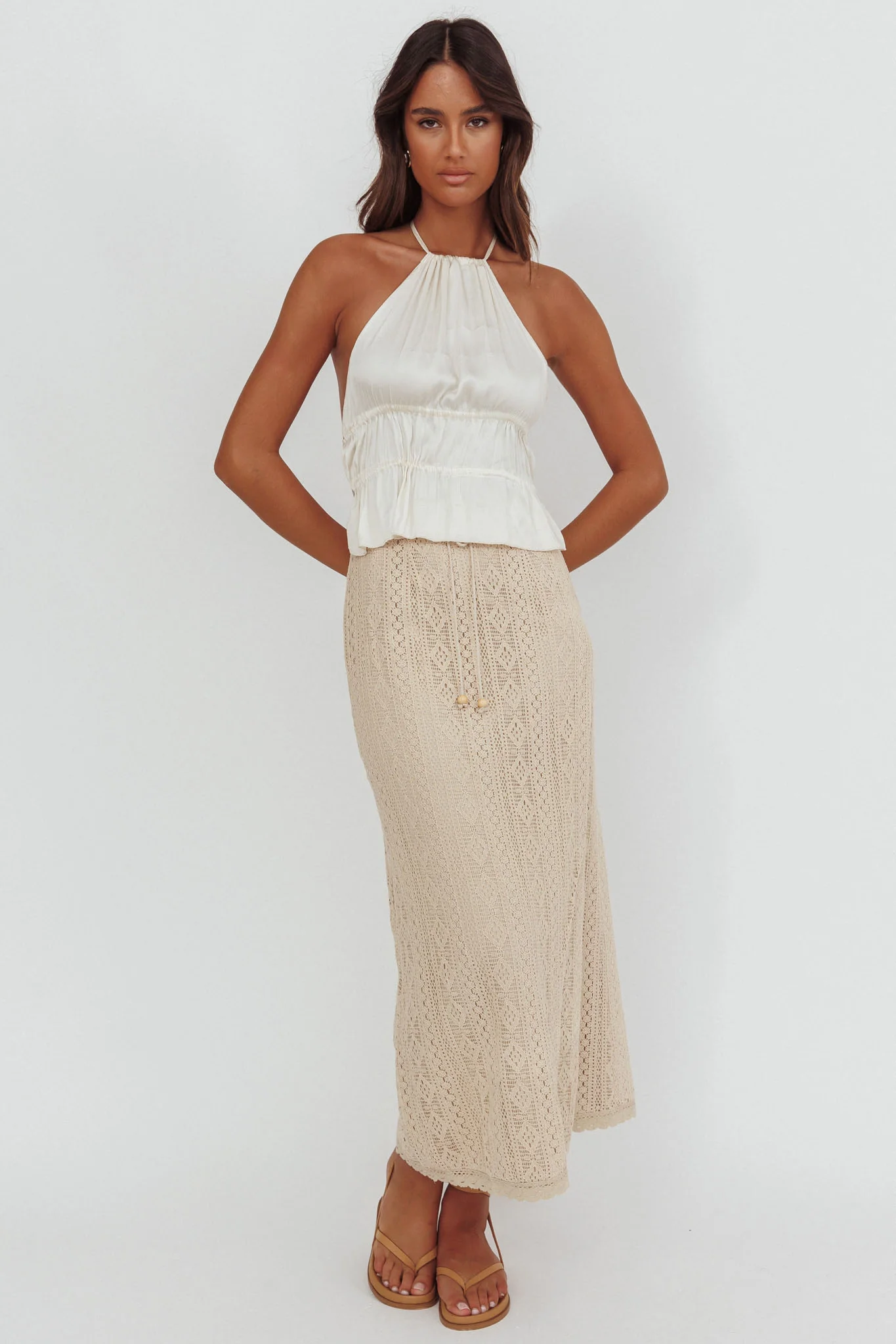 Days Away Crochet Lace Maxi Skirt Sand - Image 4