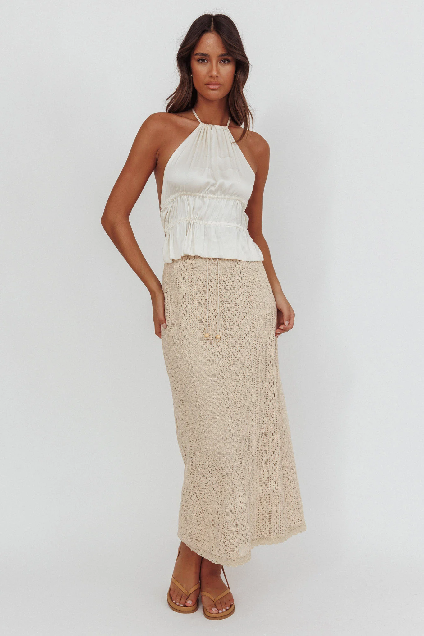 Days Away Crochet Lace Maxi Skirt Sand - Image 5