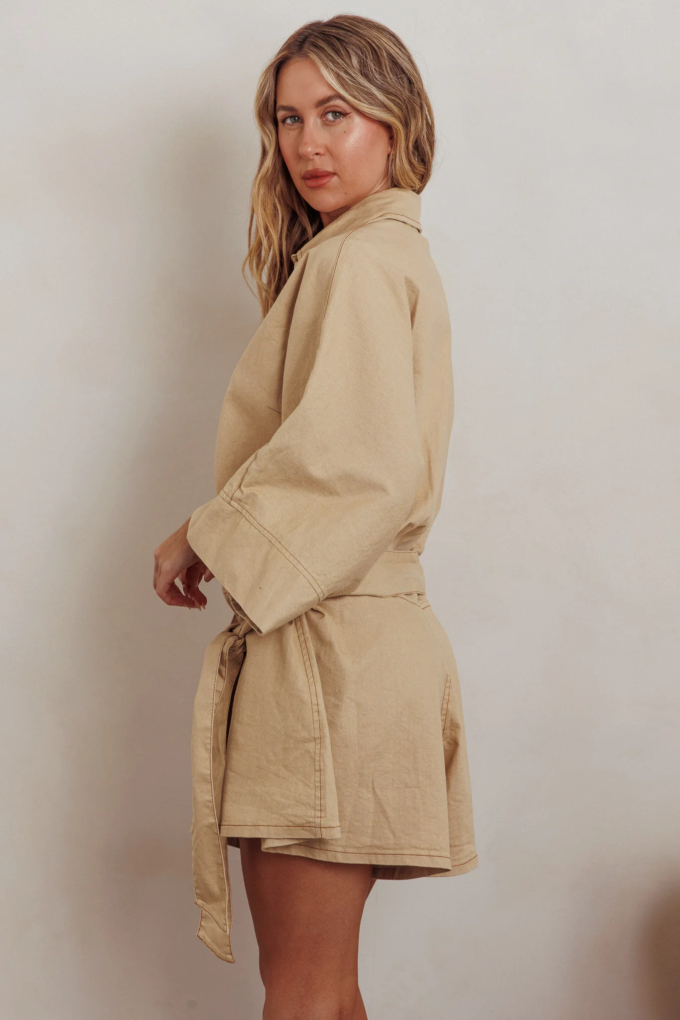 Daytona Beach Button-Up Romper Beige - Image 3