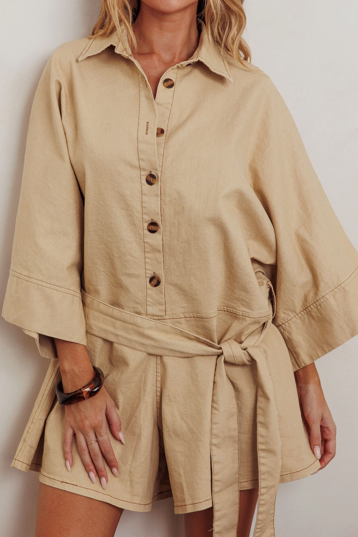 Daytona Beach Button-Up Romper Beige - Image 5
