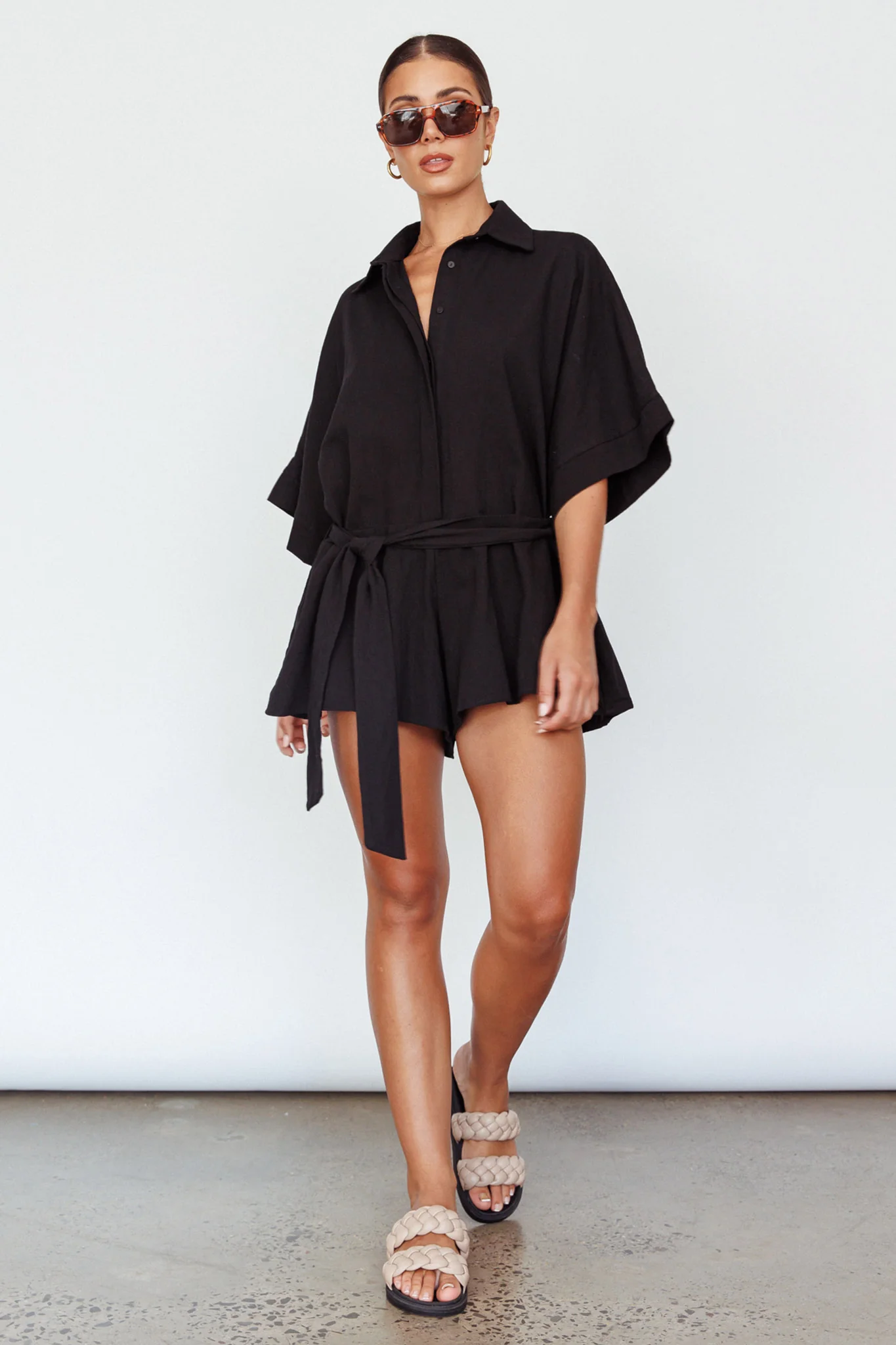 Daytona Beach Button-Up Romper Black - Image 6