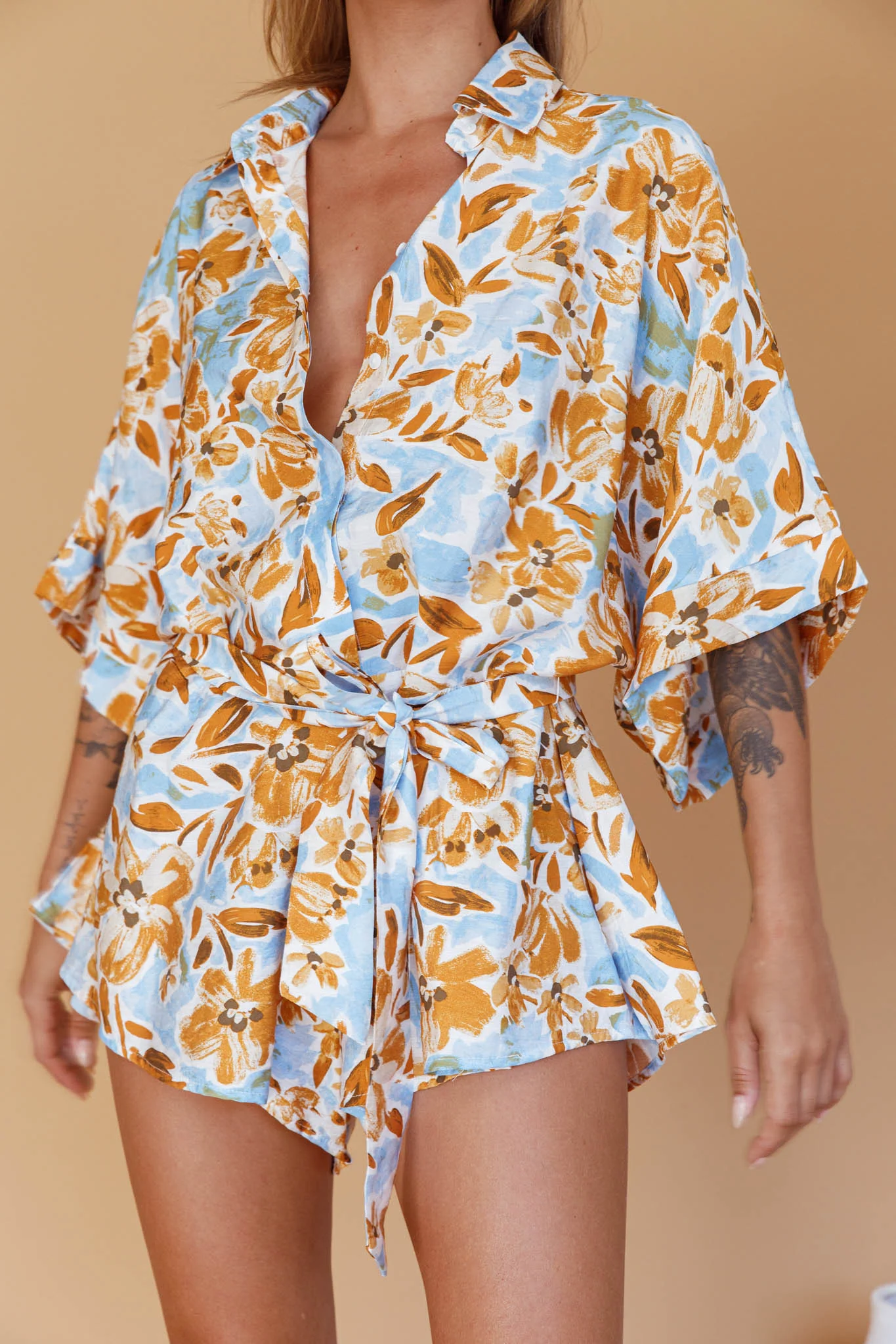 Daytona Beach Button-Up Romper Floral Blue - Image 4
