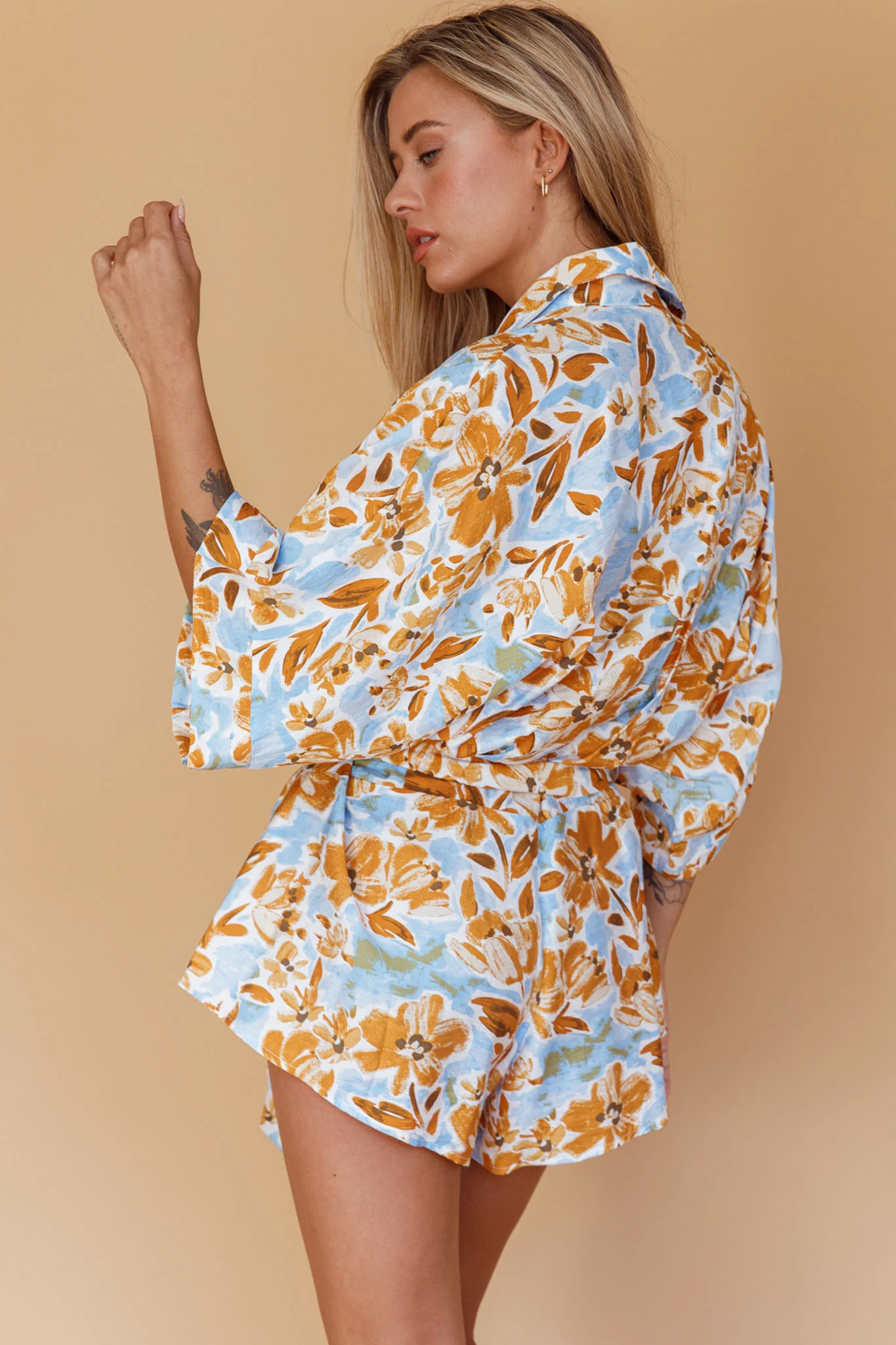Daytona Beach Button-Up Romper Floral Blue - Image 7
