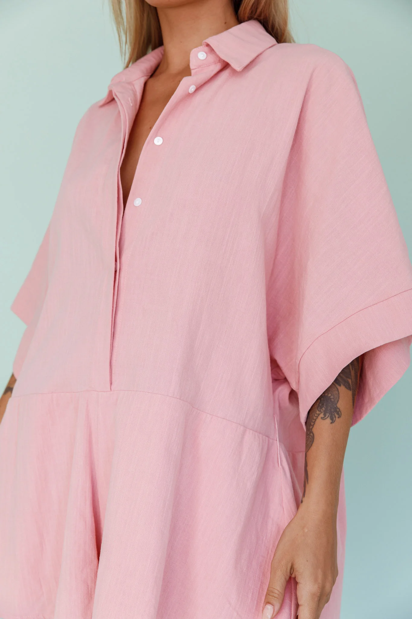 Daytona Beach Button-Up Romper Pink - Image 4