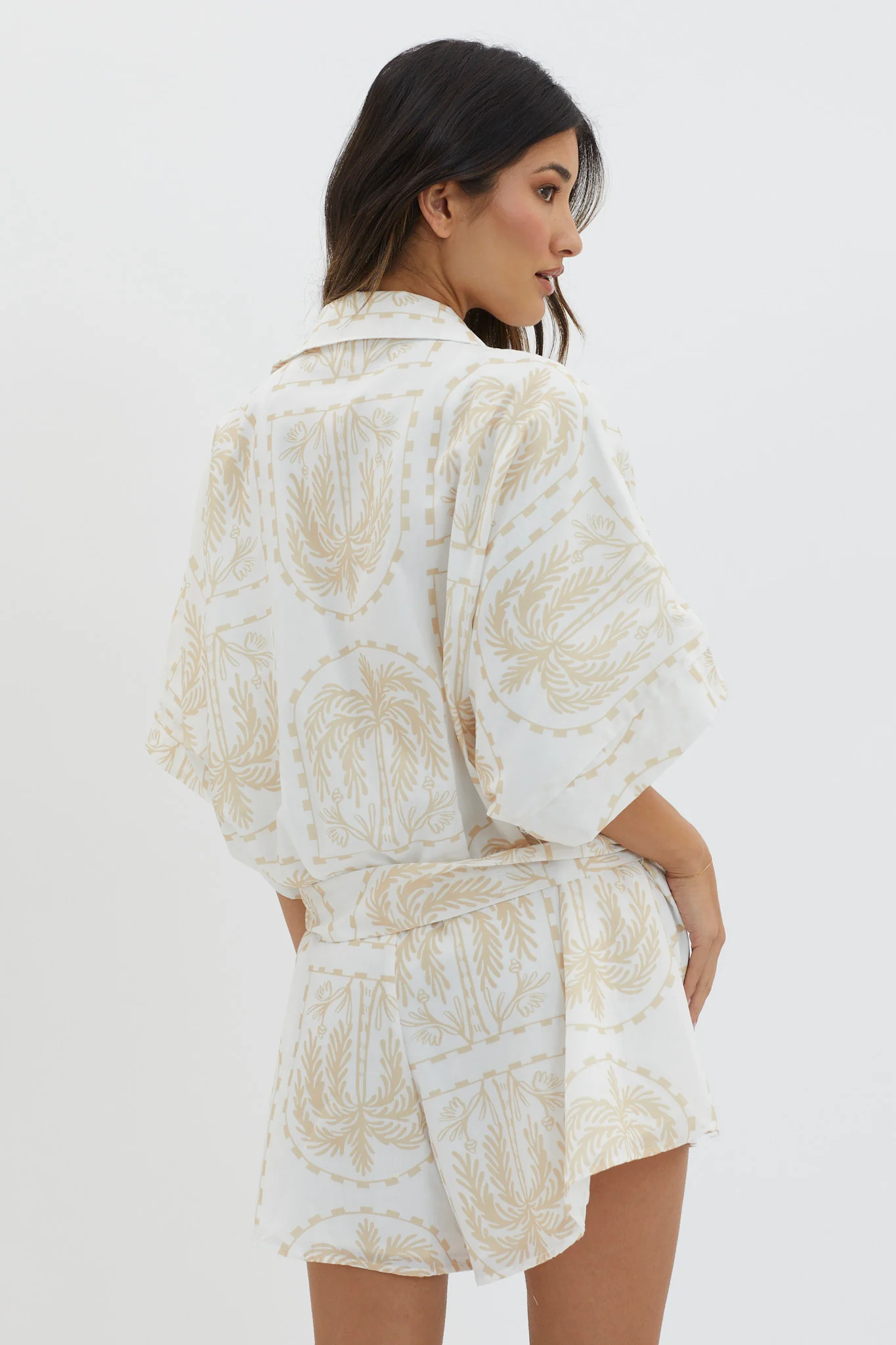 Daytona Beach Button-Up Romper Print Beige - Image 3