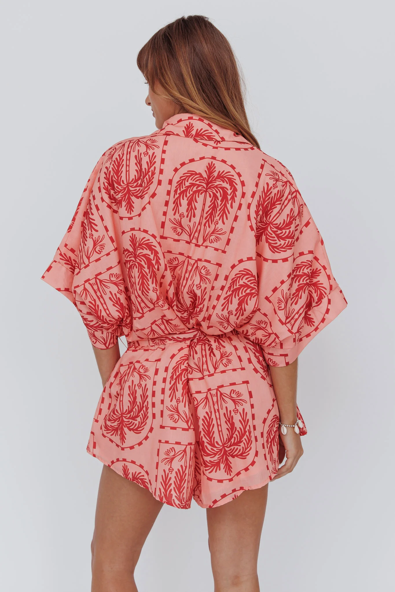Daytona Beach Button-Up Romper Print Peach - Image 2